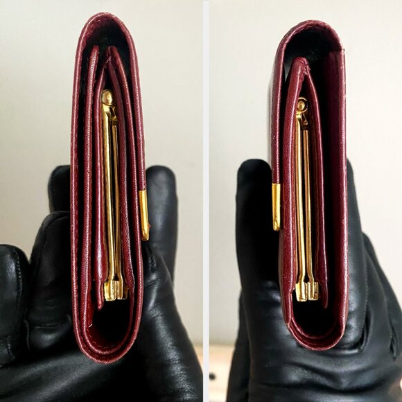 Vintage Cartier Tri-fold Mastline Bordeaux Wallet w/ Kiss Lock Coin - Picture 5 of 11